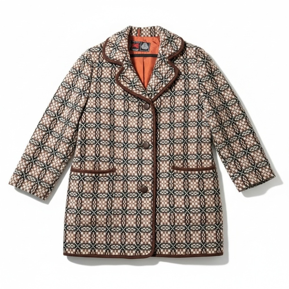 Dillad Dwyryd Cymru Wool Tapestry Coat 38 Brown Geometric Welsh Vintage Heritage